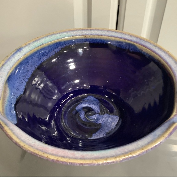 Fabrile Studios Big Bear CA Artisan Handcrafted Pottery Blue Ceramic Bowl Vtg